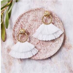 For Love and Lemons Loop Fringe Earrings in White Statement Loop in White / Gold